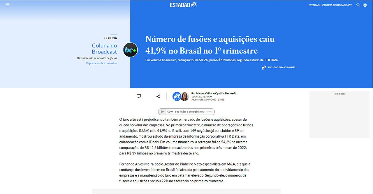 Nmero de fuses e aquisies caiu 41,9% no Brasil no 1 trimestre